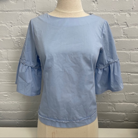 BLUE PUFFER SLEEVE BLOUSE SIZE 4 - Picture 3 of 6